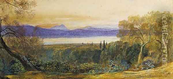 Lake of Halikiopoulos, Corfu Oil Painting - Edward Lear