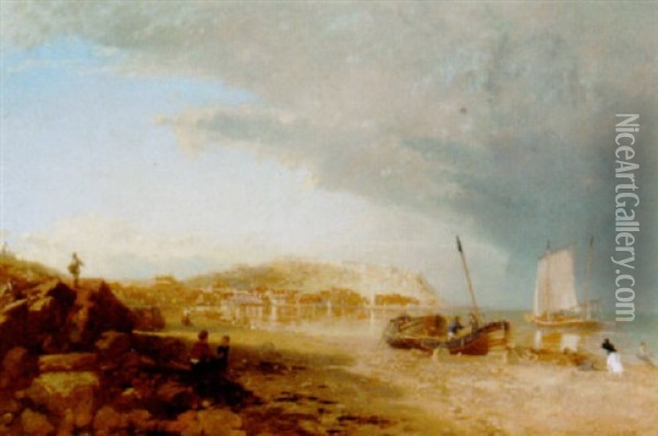 Scarborough, Yorkshire, From The South Sands Oil Painting - James Baker Pyne