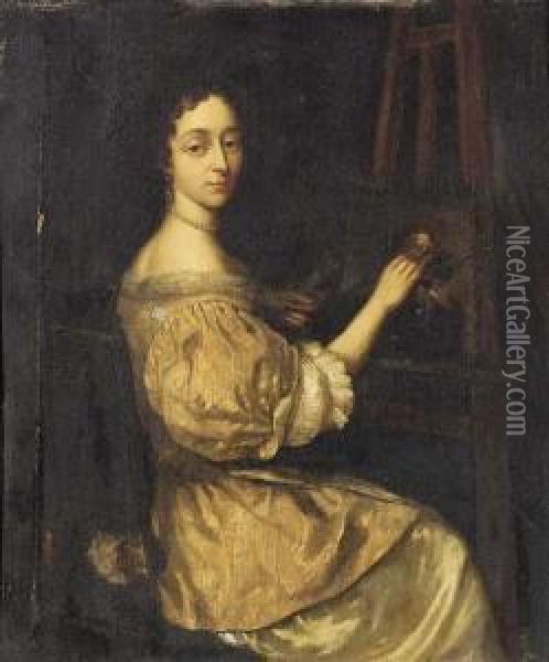 Portrait Of A Lady Painting At An Easel Oil Painting - Aleijda Wolfsen