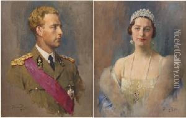 Portraits Du Roi Leopold Iii Et 
 De La Reine Astrid Oil Painting - Herman Richir