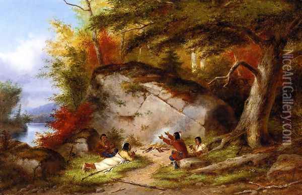 Indian Campfire at Big Rock Oil Painting - Cornelius David Krieghoff