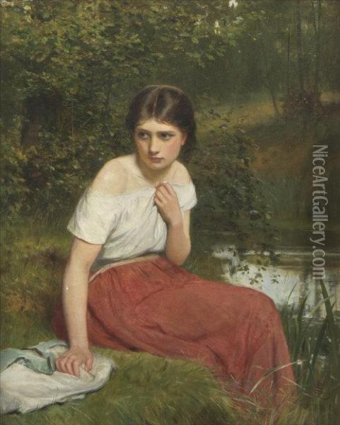 Study Of A Young Girl In Woods Oil Painting - Charles Sillem Lidderdale