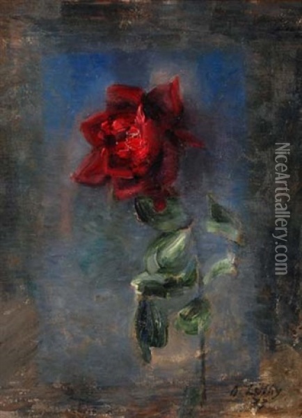 Stillleben Mit Rose Oil Painting - Johannes Luethi