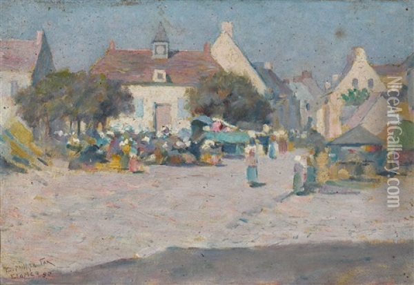 Market Place, Etaples Oil Painting - Emanuel Phillips Fox