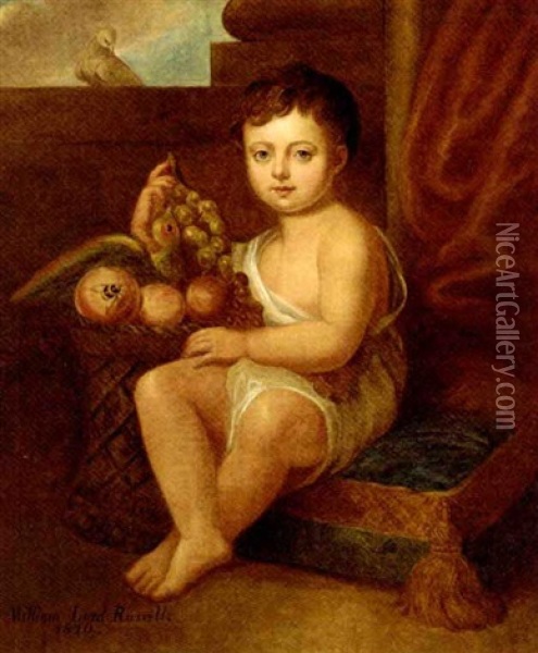 Portrait Of William, Lord Russell, In A Toga By A Basket Of Fruit With Birds Oil Painting - Duchess of Bedford Anna Maria