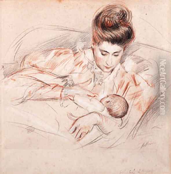 Mother and Child Oil Painting - Paul Cesar Helleu
