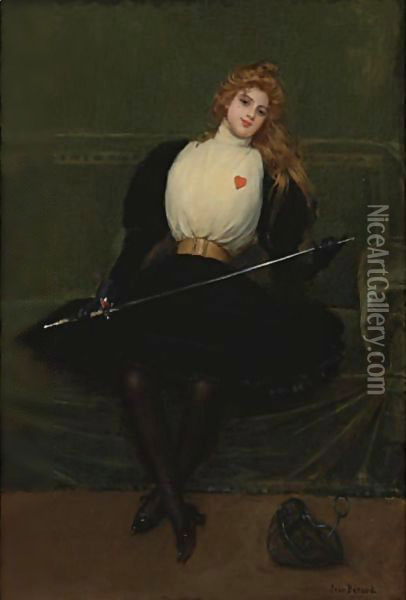 A Woman Fencer Oil Painting - Jean-Georges Beraud