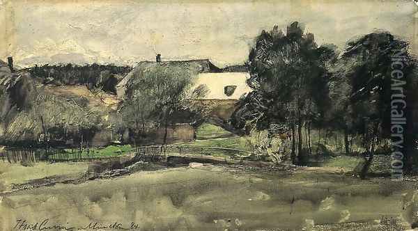 Landscape with Bridge and Houses Oil Painting - J. Frank Currier