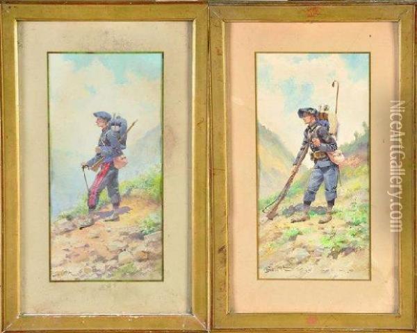 chasseurs Alpins Oil Painting - Pierre-Paul Comba