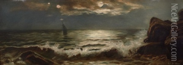 Moonlit Coastal Scene Oil Painting - Mauritz Frederick Hendrick de Haas