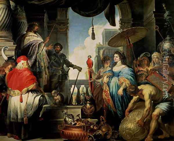 Solomon and the Queen of Sheba Oil Painting - Erasmus II Quellin (Quellinus)