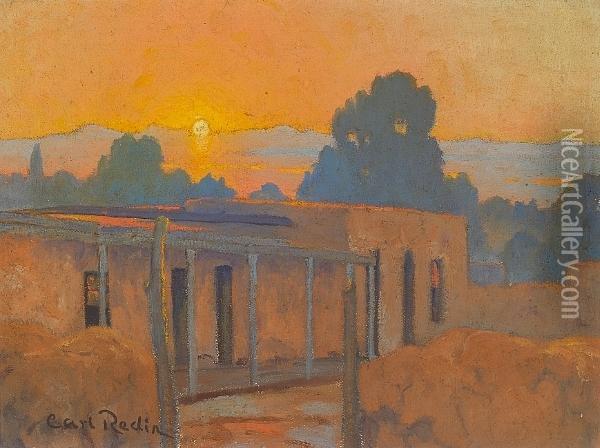 Sunset Over An Adobe Oil Painting - Carl Redin