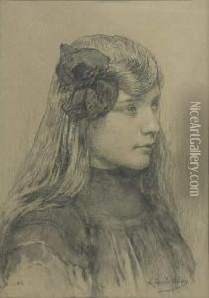 Portrait De Jeune Fille Oil Painting - Louis Emile Adan