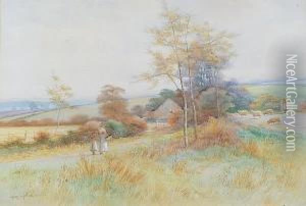 Figures In A Rural Landscape Oil Painting - George Oyston