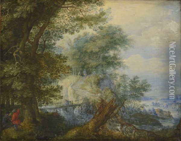 Landscape With Hunters Oil Painting - Roelandt Savery