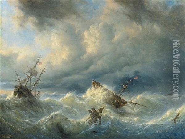 Schiffe Auf Sturmischer See Oil Painting - Raden Saleh Sarief Bustaman