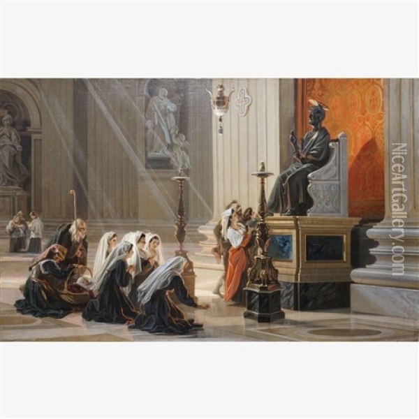 Priere Dans La Basilique Oil Painting - Cesare Dies