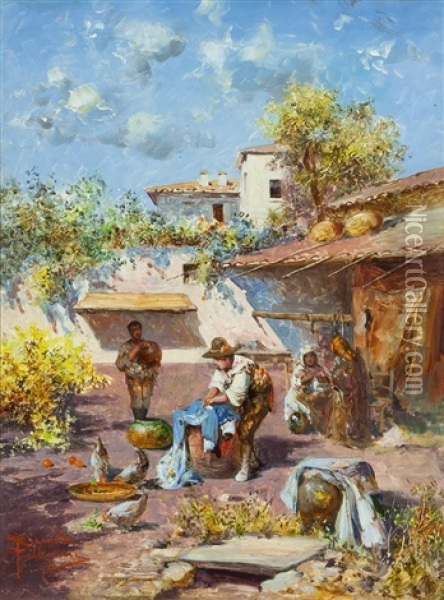 Cortile A Siviglia Oil Painting - Riccardo Pellegrini
