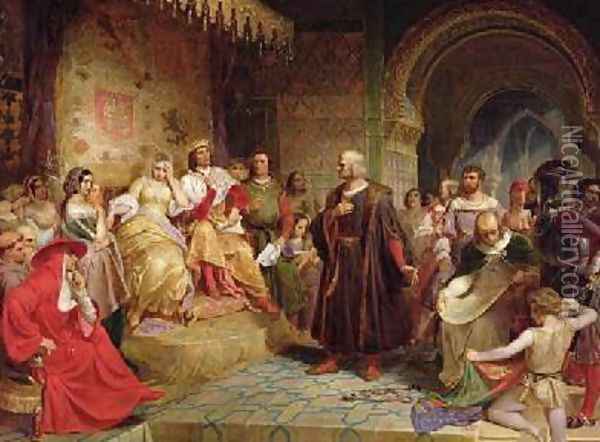 Columbus before the Queen Oil Painting - Emanuel Gottlieb Leutze