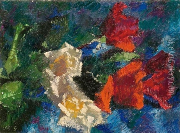 Rosen Auf Blauem Grund Oil Painting - Augusto Giacometti