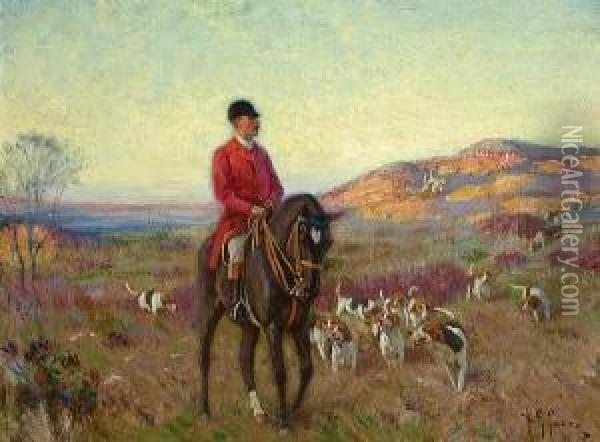 Hunter With Fox Hounds Oil Painting - Henry Rankin Poore