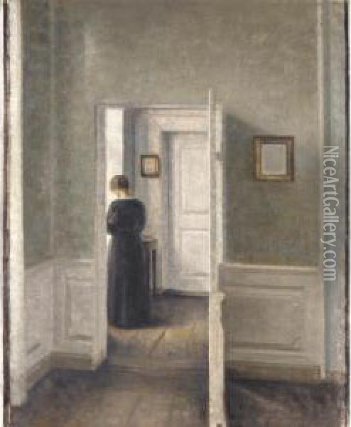 Kvinde I Interior (a Woman In An Interior) Oil Painting - Vilhelm Hammershoi