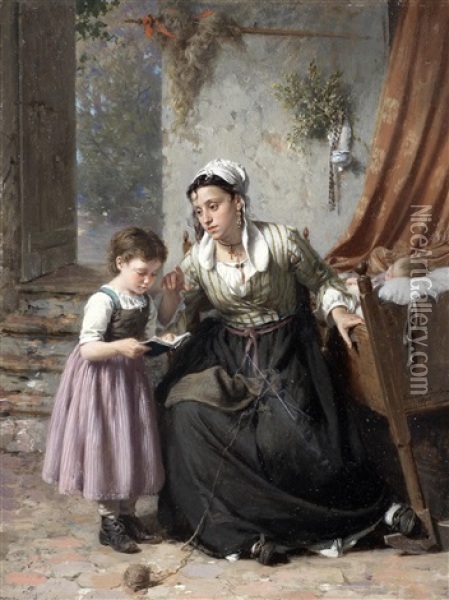 The Reading Lesson Oil Painting - Pierre Jean Edmond Castan