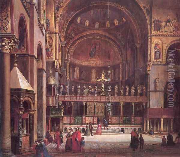 Interior of Sr Marks Basilica in Venice 1873-75 Oil Painting - Mihaly Kovacs
