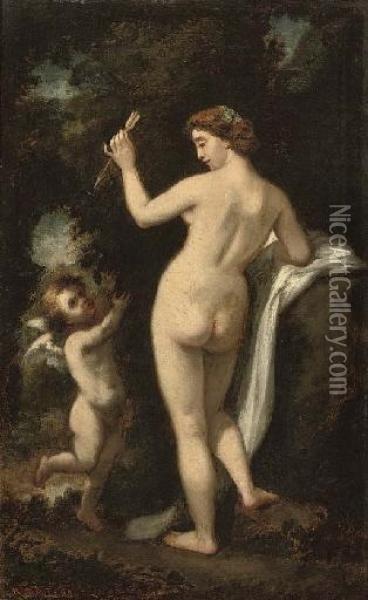 Venus And Cupid Oil Painting - Narcisse-Virgile D Az De La Pena