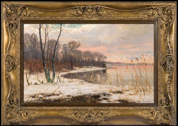 Winter Dawn Oil Painting - Michael Gorstkin-Wywiorski