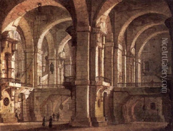 A Capriccio Of A Prison Interior Oil Painting - Giovanni Battista Piranesi