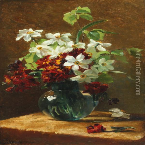 Still Life With Flowers In A Vase Oil Painting - Augusta Dohlmann