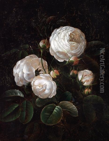White Roses Oil Painting - I.L. Jensen