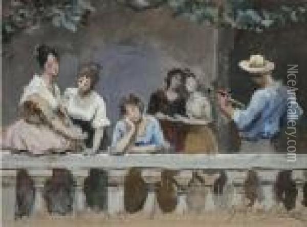 Concertino In Balcone Oil Painting - Eugene de Blaas