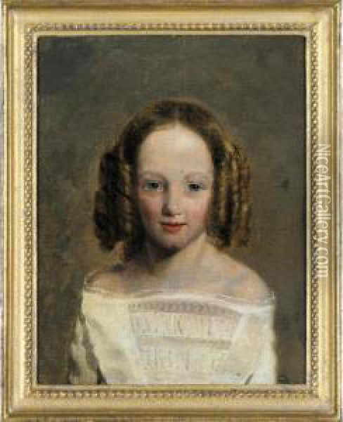Portrait Of A Girl, Half Length, Wearing A White Dress Oil Painting - William Boxall