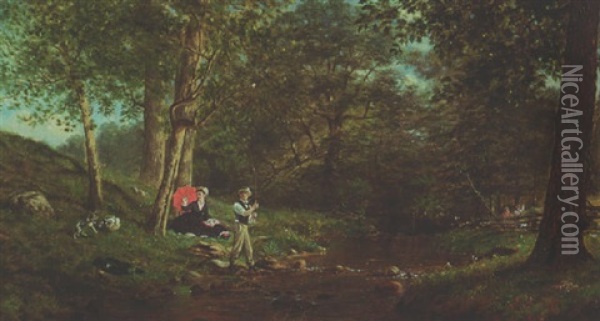 Fishing By The Stream Oil Painting - Edward Lamson Henry