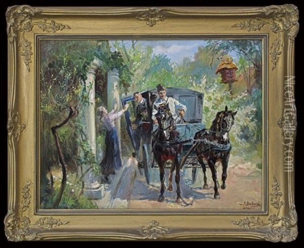 Arrival Of An Expected Guest Oil Painting - Stanislaw Batowski-Kaczor