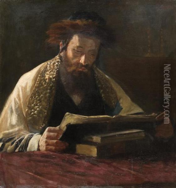 Rabbi Studying Oil Painting - Lazar' Leibovich Krestin