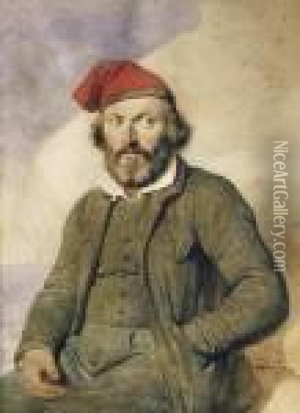Uomo Con Berretto Rosso Oil Painting - Silvestro Valeri