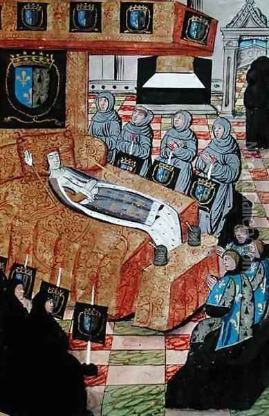 Fol.12r The Duchess Queen on her deathbed, from the Account of the Funeral of Anne of Brittany Oil Painting - Jean Perreal
