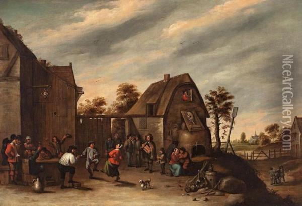 Grupo Ante Una Posada Oil Painting - David The Younger Teniers