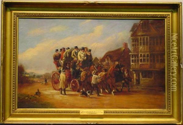 The Coach And Horses Tavern, Bath Oil Painting - John Charles Maggs