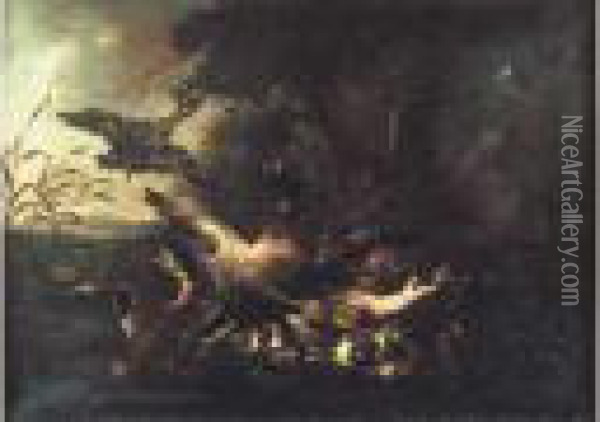 Paysage De Marecage Anime De Canards Oil Painting - Angelo Maria Crivelli, Il Crivellone