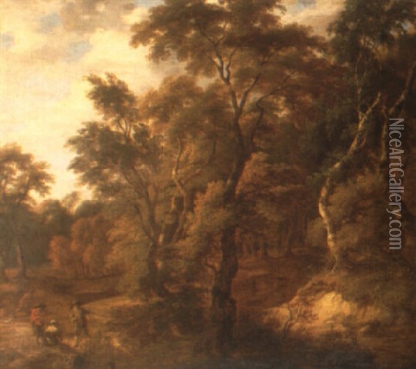 Landscape With A Huntsman And Other Figures At The Edge Of Forest Oil Painting - Jacques d' Arthois
