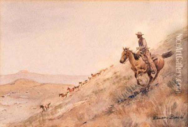 Rounding Up Horses Oil Painting - John Edward Borein