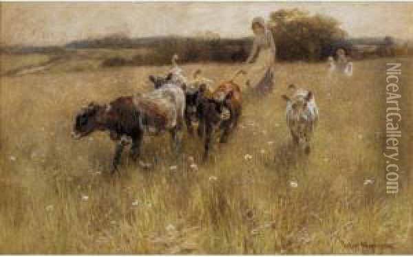 Changing Pasture Oil Painting - Robert Gustave Meyerheim
