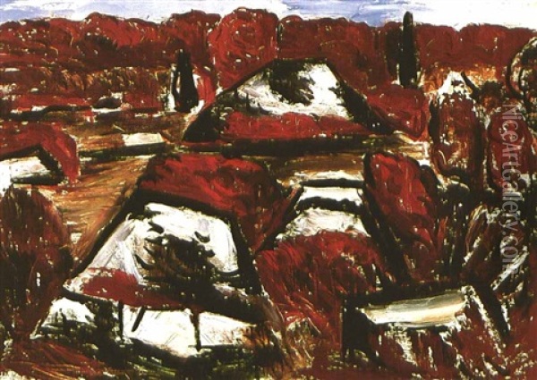 Roofs And Woods Oil Painting - Marsden Hartley