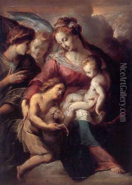 The Virgin and Child with the Infant St John the Baptist and Attendant Angels Oil Painting - Giulio Cesare Procaccini