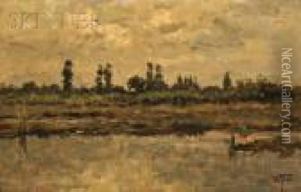 View Of A Dutch Polder Landscape Oil Painting - David Adolf Constant Artz