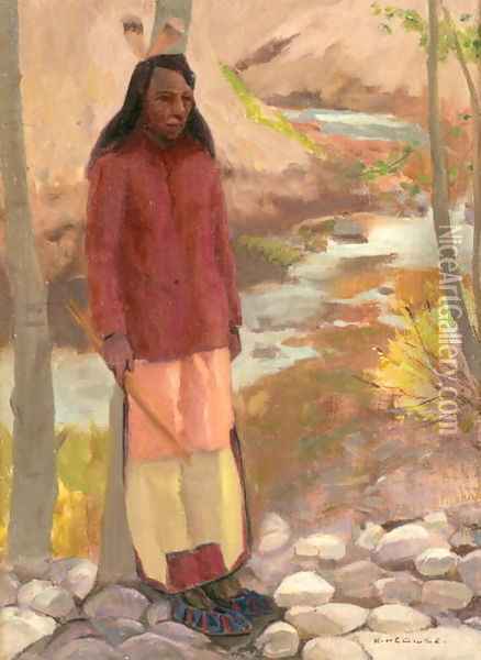 Study of Umatilla Indian, Columbia River, 1897 Oil Painting - Eanger Irving Couse